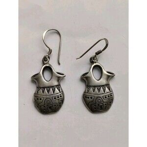 Vintage Sterling Silver 925 Dangle 1.5" Earrings Pottery Vessel Pot Shape 8g